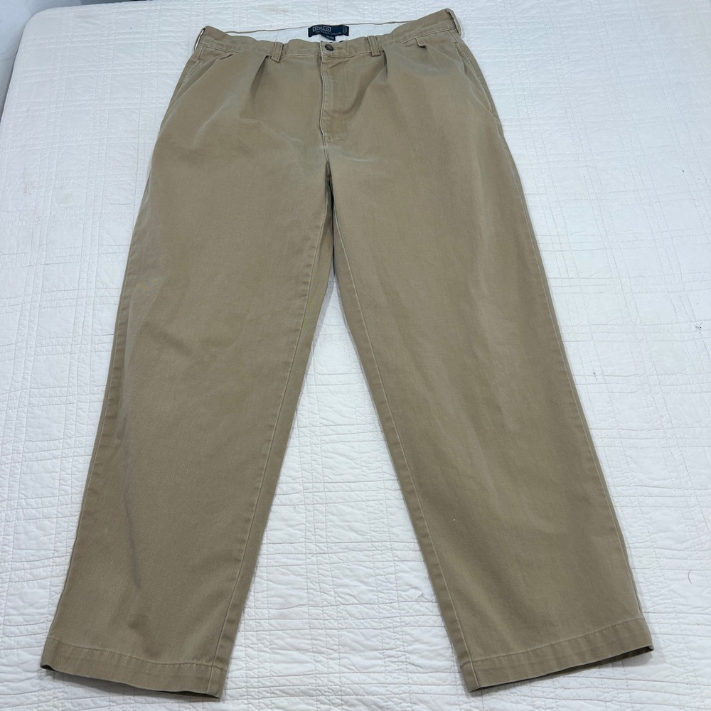 Polo Ralph Lauren Andrew Pant Mens 34x29* Khaki Tan Pleated Cotton Chino *READ - Picture 2 of 9